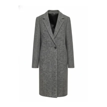 Womens Grey Single Breasted Wool Coat Front