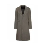 Womens Light Brown Herringbone Single Breasted Wool Coat Front