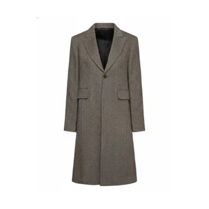 Womens Light Brown Herringbone Single Breasted Wool Coat Front