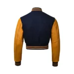 Womens Navy Blue and Yellow Cropped Varsity Jacket Back