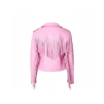 Womens Pink Biker Fringe Leather Jacket Back