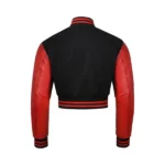 Womens Red and Black Cropped Varsity Jacket Back