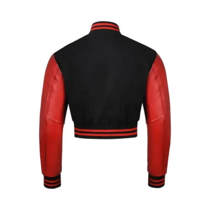 Womens Red and Black Cropped Varsity Jacket Back