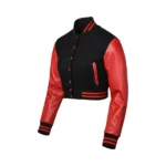 Womens Red and Black Cropped Varsity Jacket Left