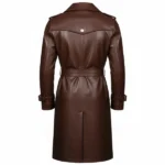 Men's Brown Leather Double Breasted Trench Coat Front