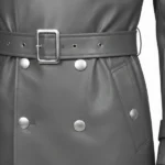 Men's Grey Leather Double Breasted Trench Coat Belt