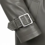 Men's Grey Leather Double Breasted Trench Coat Cuffs