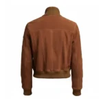 Women Brown Suede Cropped Bomber Jacket Back