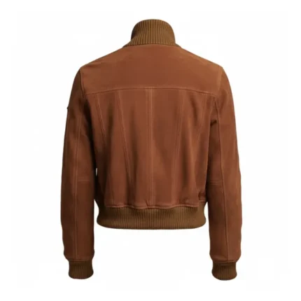 Women Brown Suede Cropped Bomber Jacket Back