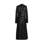 Women's Black Leather Double Breasted Trench Coat Back