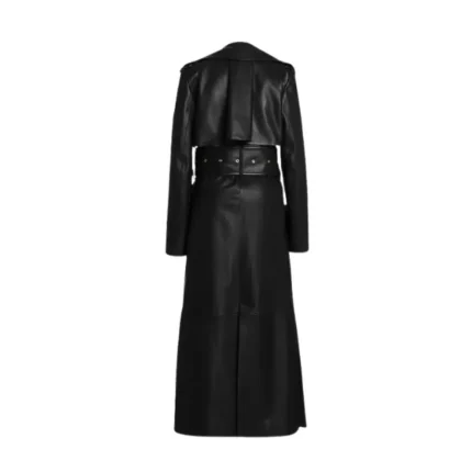 Women's Black Leather Double Breasted Trench Coat Back
