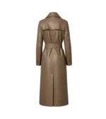 Women's Brown Wrap Leather Trench Coat Back