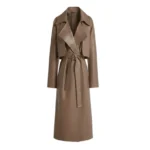 Women's Brown Wrap Leather Trench Coat Front