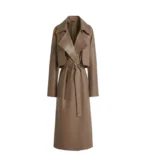 Women's Brown Wrap Leather Trench Coat Front