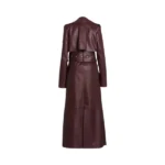 Women's Burgundy Leather Double Breasted Trench Coat Back