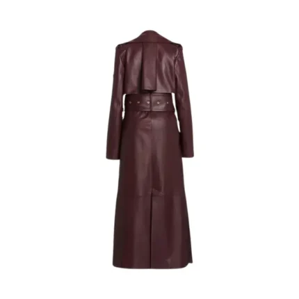Women's Burgundy Leather Double Breasted Trench Coat Back