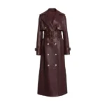 Women's Burgundy Leather Double Breasted Trench Coat Front