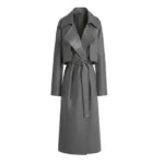 Women's Dark Grey Wrap Leather Trench Coat Front