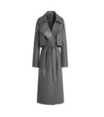 Women's Dark Grey Wrap Leather Trench Coat Front