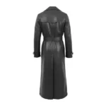 Women's Grey Leather Double Breasted Trench Coat Back