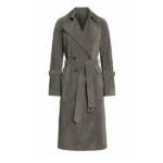 Women's Grey Suede Double Breasted Trench Coat Front