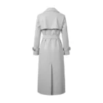 Women's Light Grey Leather Trench Coat with Belt Back