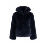 Women's Navy Blue Faux Fur Shaggy Jacket Front