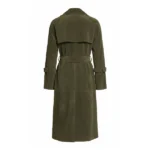 Women's Olive Green Suede Double Breasted Trench Coat Back