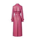 Women's Pink Leather Belted Trench Coat Back