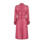 Women's Pink Leather Double Breasted Trench Coat Back