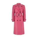 Women's Pink Leather Double Breasted Trench Coat Front