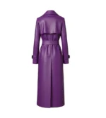 Women's Purple Leather Belted Trench Coat Back