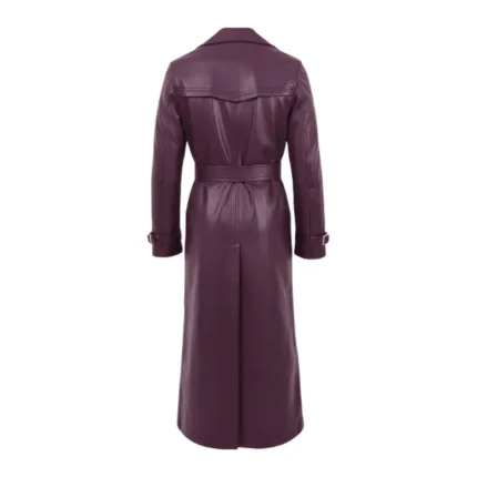 Women's Purple Leather Double Breasted Trench Coat Back