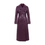 Women's Purple Leather Double Breasted Trench Coat Front