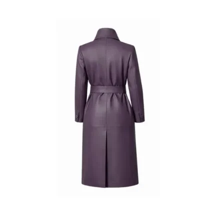 Women's Purple Leather Wrap Trench Coat Back