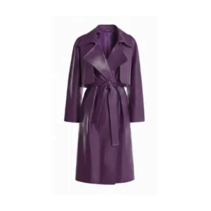 Women's Purple Leather Wrap Trench Coat Front