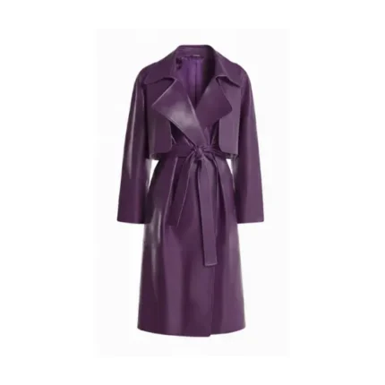 Women's Purple Leather Wrap Trench Coat Front