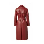 Women's Red Leather Wrap Trench Coat Back
