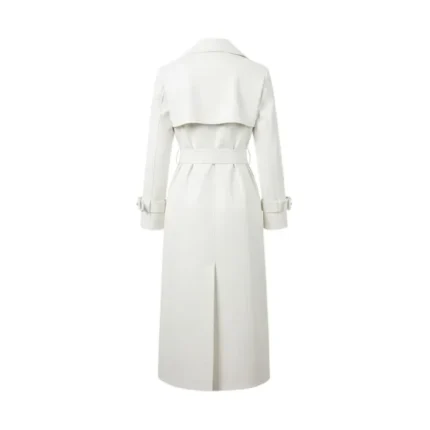 Women's White Leather Trench Coat with Belt Back