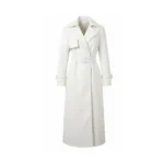 Women's White Leather Trench Coat with Belt Front