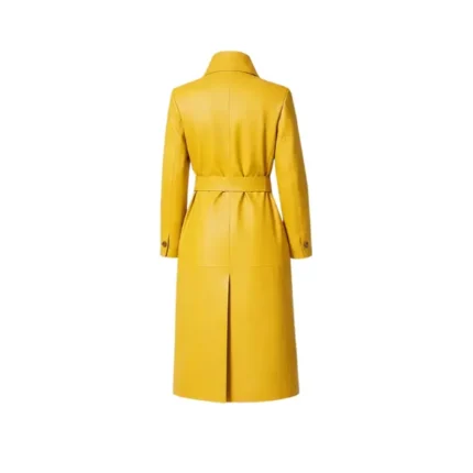 Women's Yellow Leather Wrap Trench Coat Back