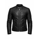 Mens Black Leather Cafe Race Front