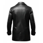 Men's Black Leather Single Breasted Car Coat Back