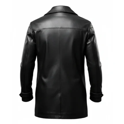 Men's Black Leather Single Breasted Car Coat Back
