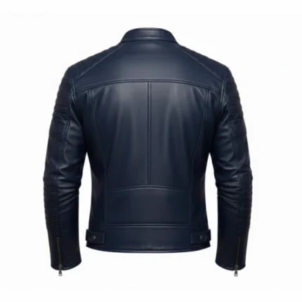 Men's Blue Cafe Racer Leather Jacket Back