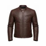 Men's Brown Cafe Racer Leather Jacket Front