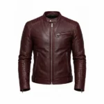 Men's Burgundy Cafe Racer Leather Jacket Front