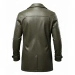 Men's Olive Green Leather Single Breasted Car Coat Back