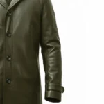 Men's Olive Green Leather Single Breasted Car Coat Closure