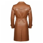 Men's Tan Leather Double Breasted Trench Coat Back